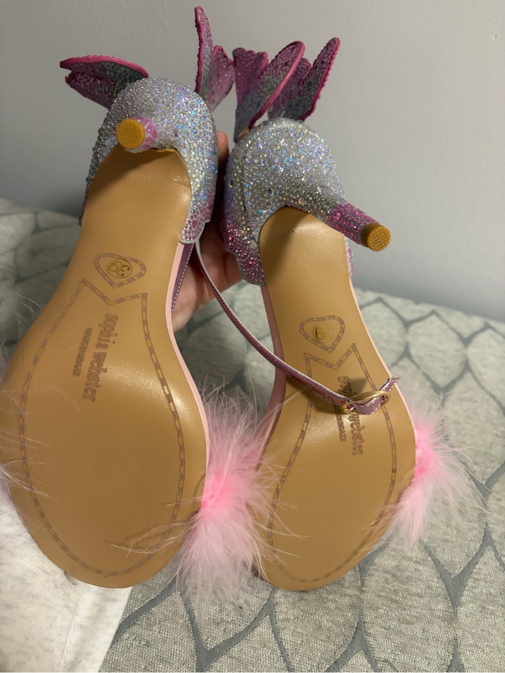 Pink Feather Butterfly Accent High Heels - Picture 3 of 4